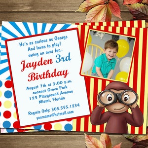 Ausdruckbare Curious Monkey Einladung zur Geburtstagsparty