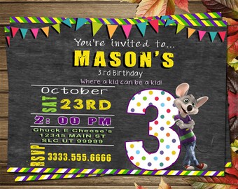 Chuck E Cheese Birthday Invitation, Chuck E Cheese Video Invitation ...