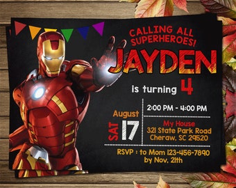 Invitación imprimible de fiesta de cumpleaños de Iron Man
