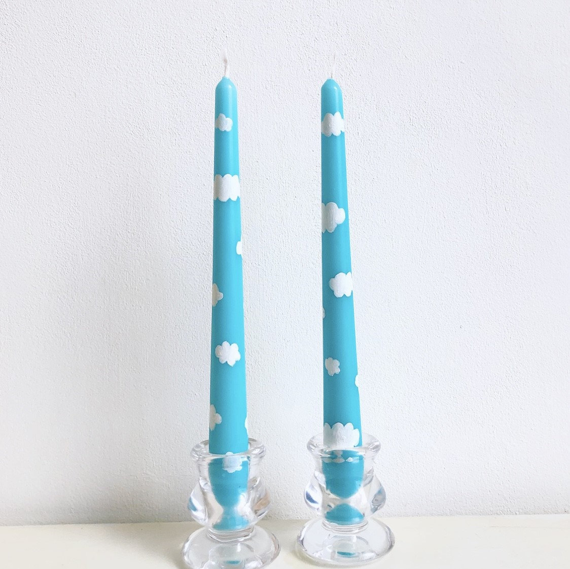 Hand Painted Candles Cloud Candles Blue Candle Tapered Etsy