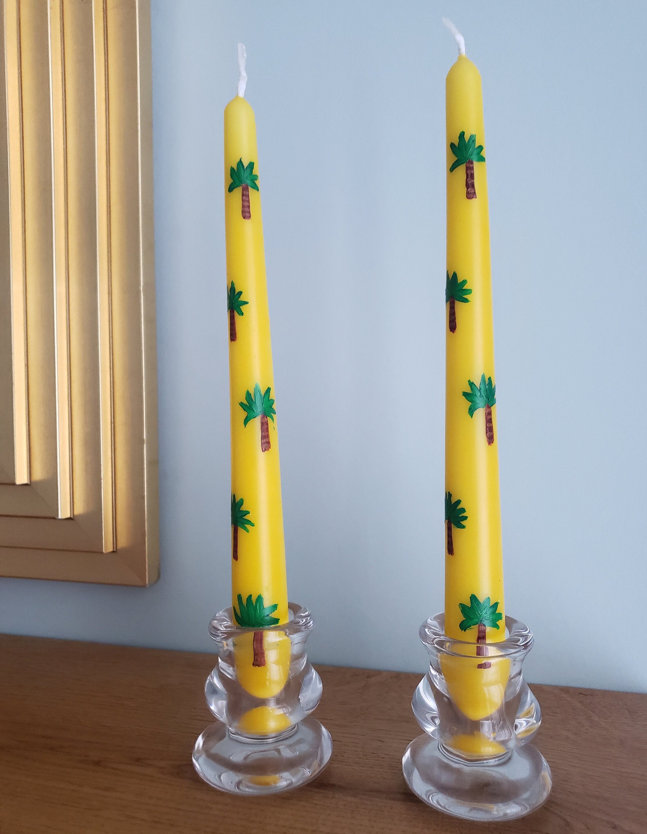 Hand Painted Tapered Candles Palm Tree Candle Funky Yellow Etsy