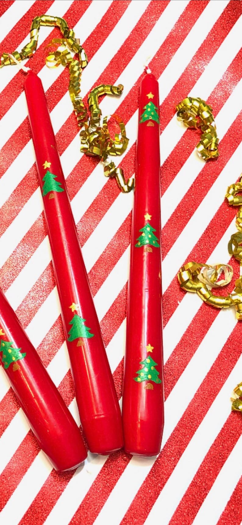 X1 Christmas Tapered Candles Hand Painted Dinner Candles Red Candles