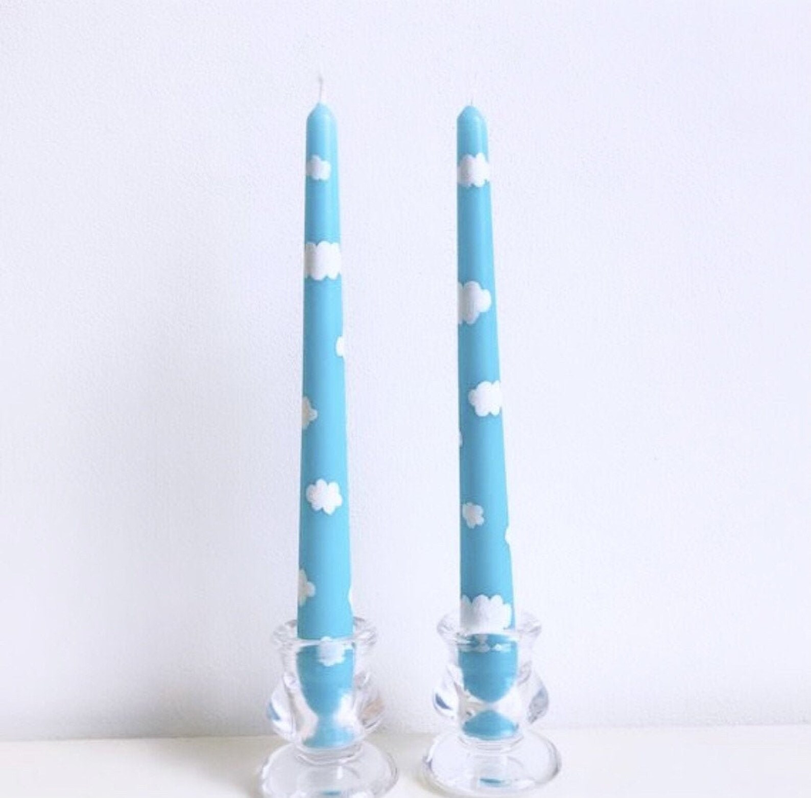 Hand Painted Candles Blue Taper Candle Funky Candles Etsy