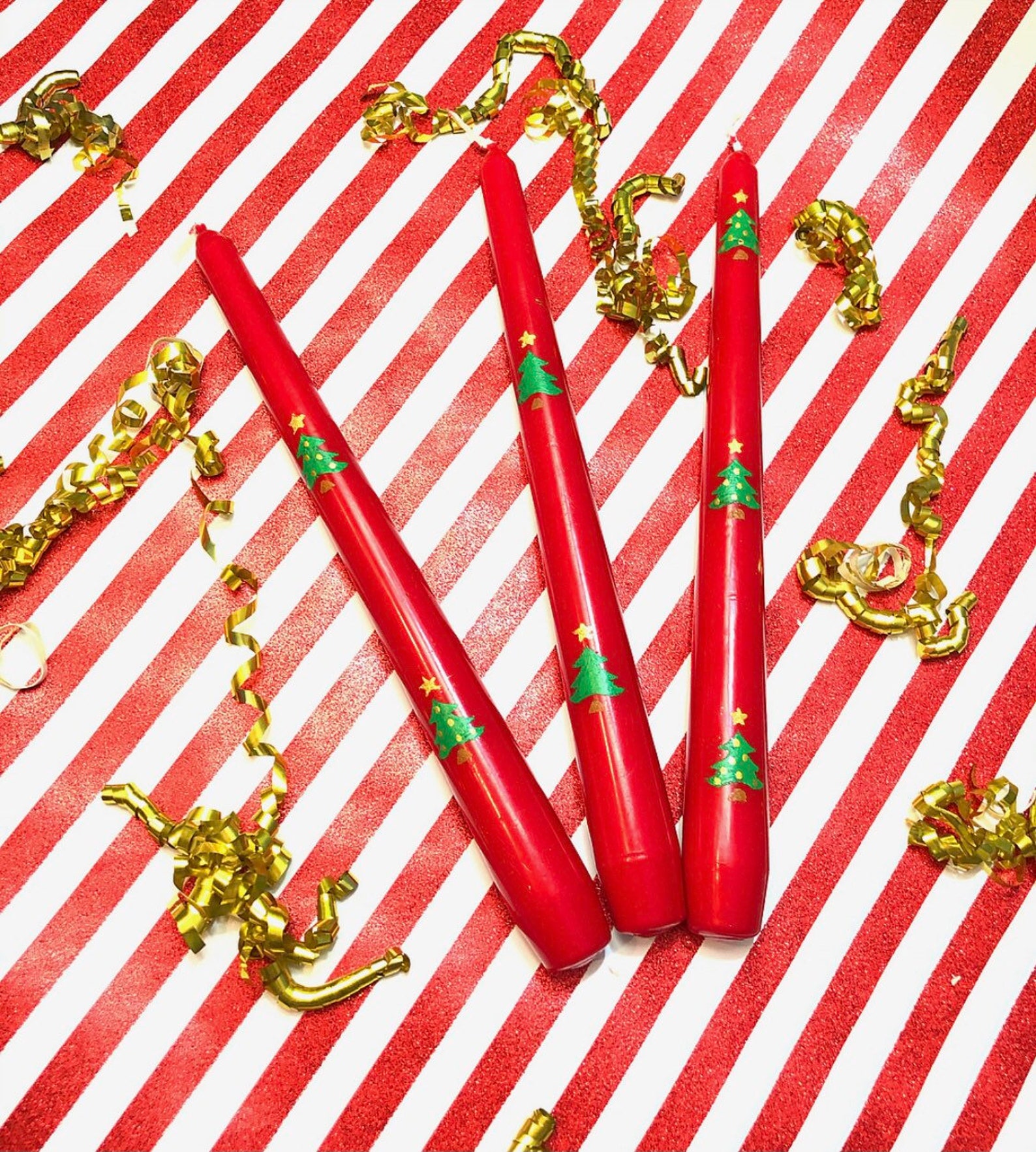 X1 Christmas Tapered Candles Hand Painted Dinner Candles Red Candles