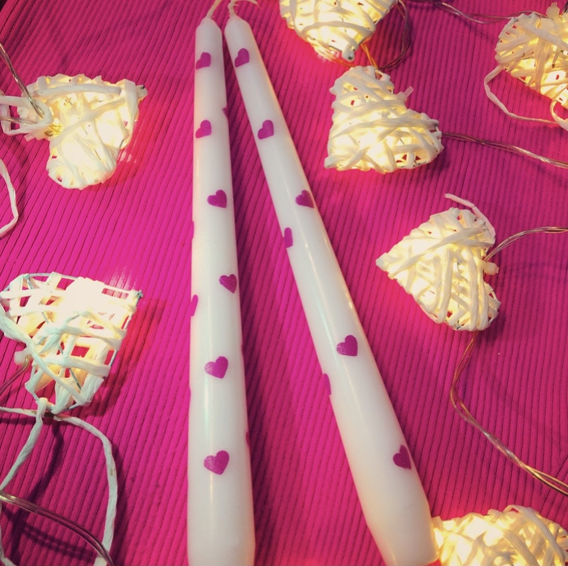 Hand Painted Candles Heart Taper Candle White Candle Etsy