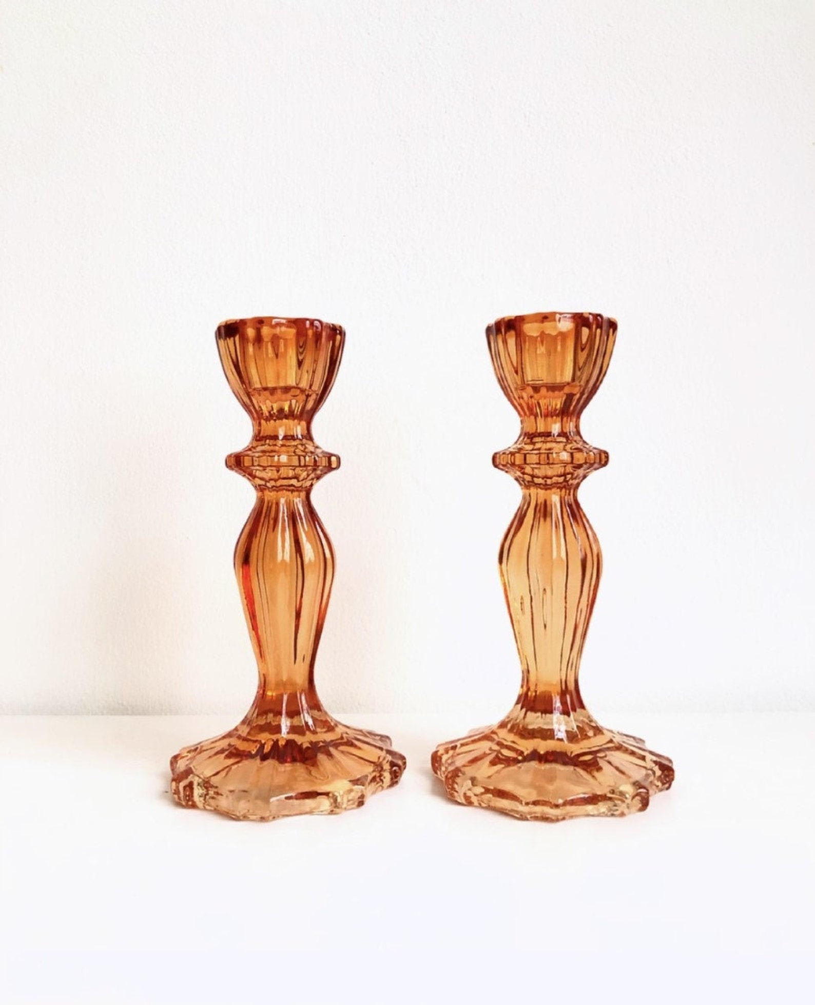 Orange Glass Candle Holder Candle Stick Holder Taper Etsy