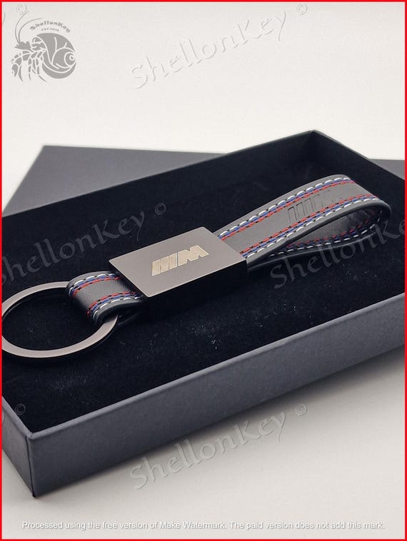 Keyring for BMW - "Gun" Metal Keychain - High quality Faux Leather - Gift Box