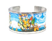 Bracelet - bangle  inspired in Dali butterflies, 4.3 cm wide made with aluminum. Personalized text on the inside. Model Dali 4