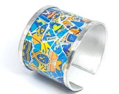 Aluminum Bracelet - bangle inspired by mosaics of Antoni Gaudi. Personalized text.