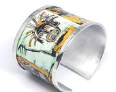 Aluminum Bracelet - bangle inspired by Two head on Gold from Jean-Michel Basquiat. Personalized text.