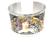 Inspired by Alfons Mucha, bracelet made with aluminum. Personalized text - Upcycled Jewelry - Tin anniversary