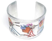 Inspired by bicycles with flowers, bracelet made with aluminum. Personalized text - Upcycled Jewelry - Tin anniversary