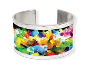 Colored squares, bracelet made with aluminum. Personalized text - Upcycled Jewelry - Tin anniversary