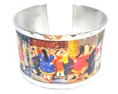 Aluminum bracelet inspired dancing couples by Fernando Botero. Personalized text