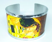 Inspired by Gustav Klimt's kiss, Aluminum Bracelet - Personalized text.