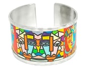 Aluminum Bracelet - bangle  inspired by cubist design. Personalized text inside