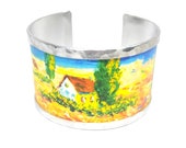 Inspired by a spring landscape by Claude Monet, Aluminum Bracelet -. Personalized text.