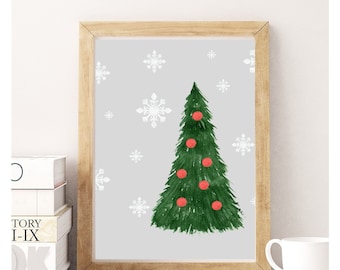 Christmas Tree Wall Decor, Watercolor holiday decor, Entryway Decor, snowflake wall art, DIGITAL DOWNLOAD