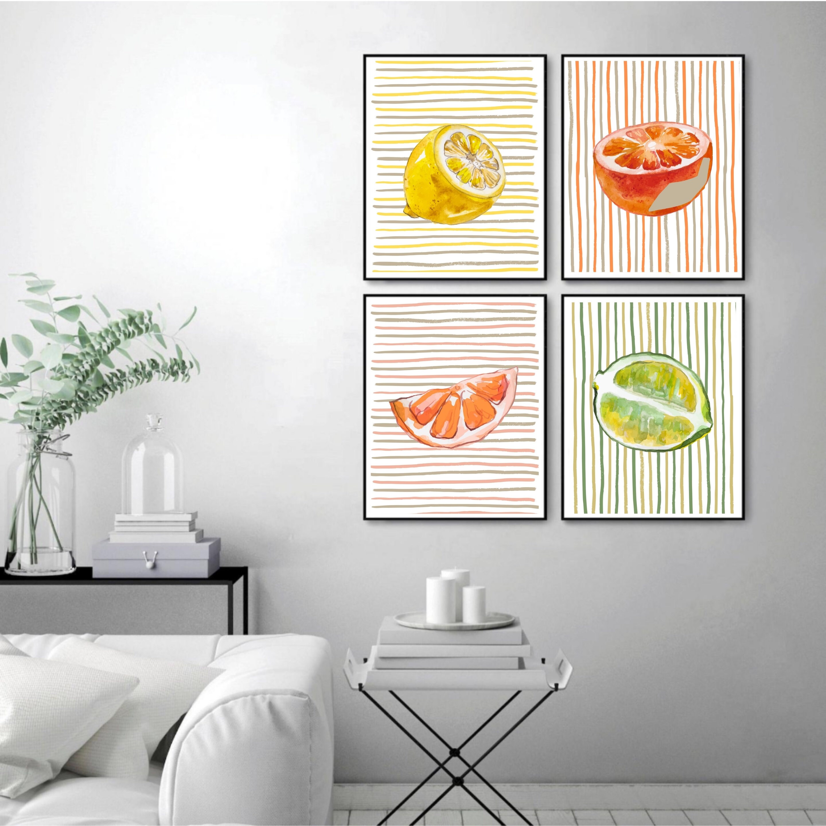 Lemon Watercolor Art Print, Kitchen Wall Art, Modern Wall Decor, Mid