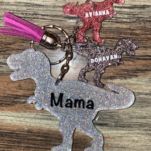 Dino Mom Keychain, Glitter Keychain, Personalized Keychain, Gifts For Mom