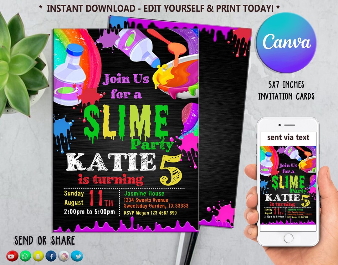 Editable Slime Invitation, Slime Birthday Invitation, Slime Birthday