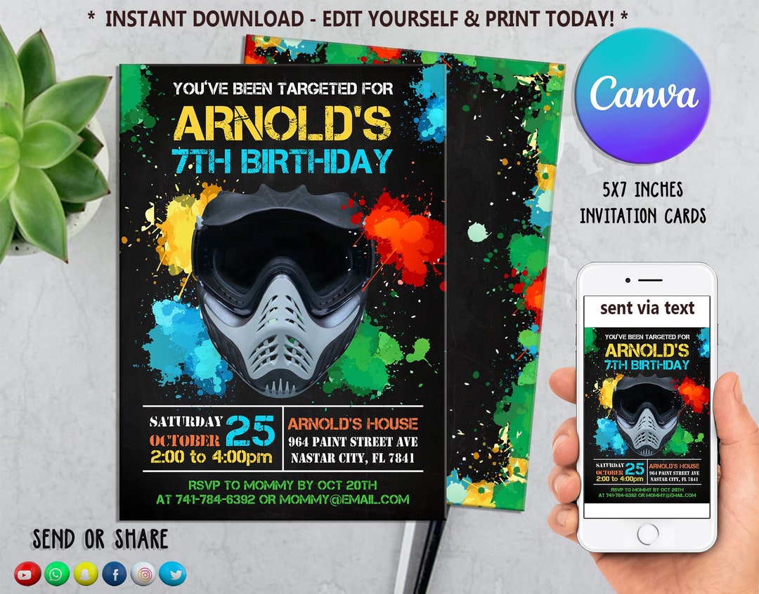 Paintball Invitation Paintball Invitations Paintball Party Etsy