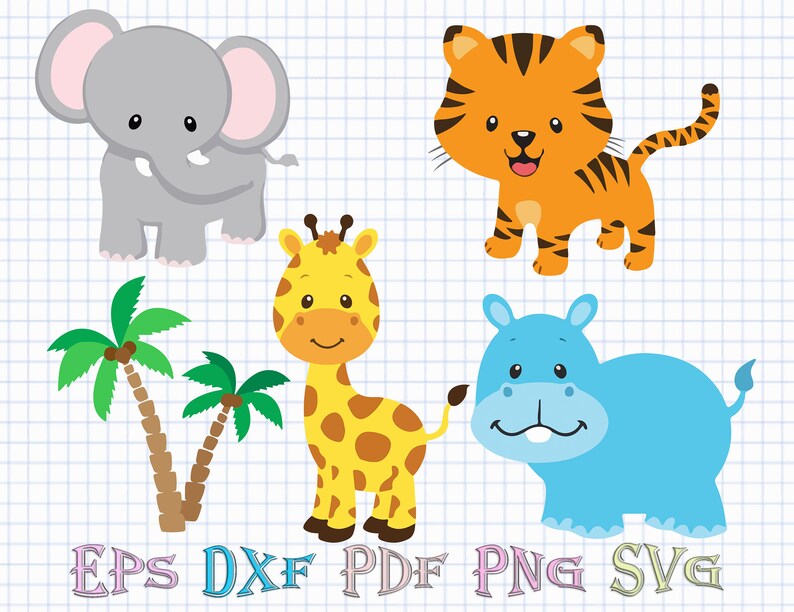 Elephant Cute Baby Animals Svg Jungle Friends Svg Tiger Jungle Animals Giraffe Zoo Animals Zebra Safari Animals Svg Clip Art Art Collectibles Safarni Org