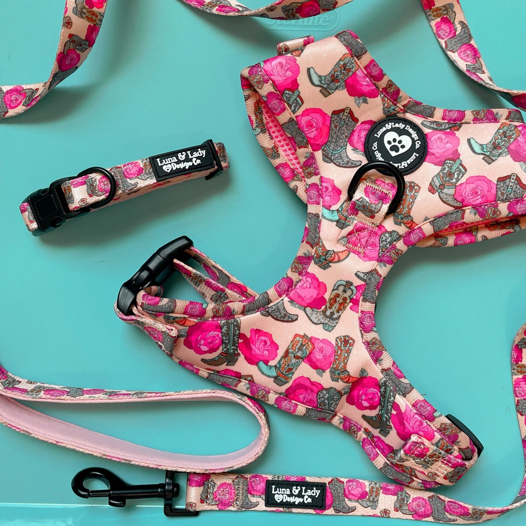 Southern Belle Country Girl Boots and Roses Pet Harness Lightweight Neoprene Design High Quality