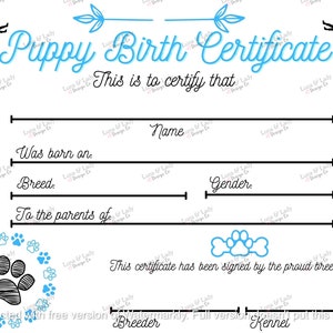 Geboorteakte puppy | Geboorteakte hondenfokker voor puppy-ouders | Digitale download | PDF-, JPG-, PNG-bestanden