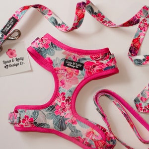 Hawaii Print Floral lebhafte rosa Geschirr für Welpen Hund und Katze | Neopren-Design | Hochwertiges Haustierzubehör | Süßes Mädchen Hundegeschirr