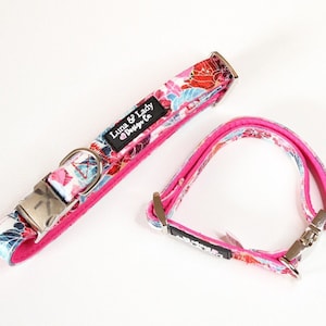 Hot Pink Turquoise Flower Floral Hawaii Adjustable Pet Collar &quot;Aloha- Hawaii Style&quot;, Island Living Pet Gear, Cute Girl Dog Accessory