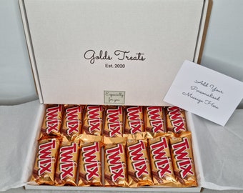 Twix BARRAS DE TAMAÑO COMPLETO Mars Gift Set Box Chocolate Treat con mensaje Regalo de cumpleaños Felicitaciones Pascua Día del Padre Gracias Cualquier ocasión