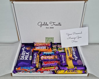 Envoyez une carte de message personnalisée GRATUITE Cadbury Dairy Milk Chocolate Gift Box Hamper Letterbox Félicitations Love Miss You