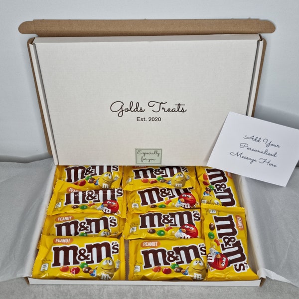 M & M's Peanut Crispy FULL-SIZED BAG Mars Geschenk-Set Box Schokolade Leckerei mit Nachricht Geburtstagsgeschenk Glückwunsch Ostern Danke zu jedem Anlass