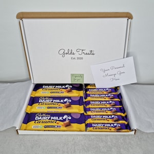 Caixa de presente de caramelo de leite Cadbury Dairy de Natal com cartão de mensagem personalizado GRÁTIS Feliz aniversário, parabéns, amor