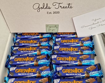 GRENADE Protein Bar Oreo Send a Thank You FREE Personalised Message Card Chocolate Gift Box Birthday Letterbox Congratulations Love Miss You