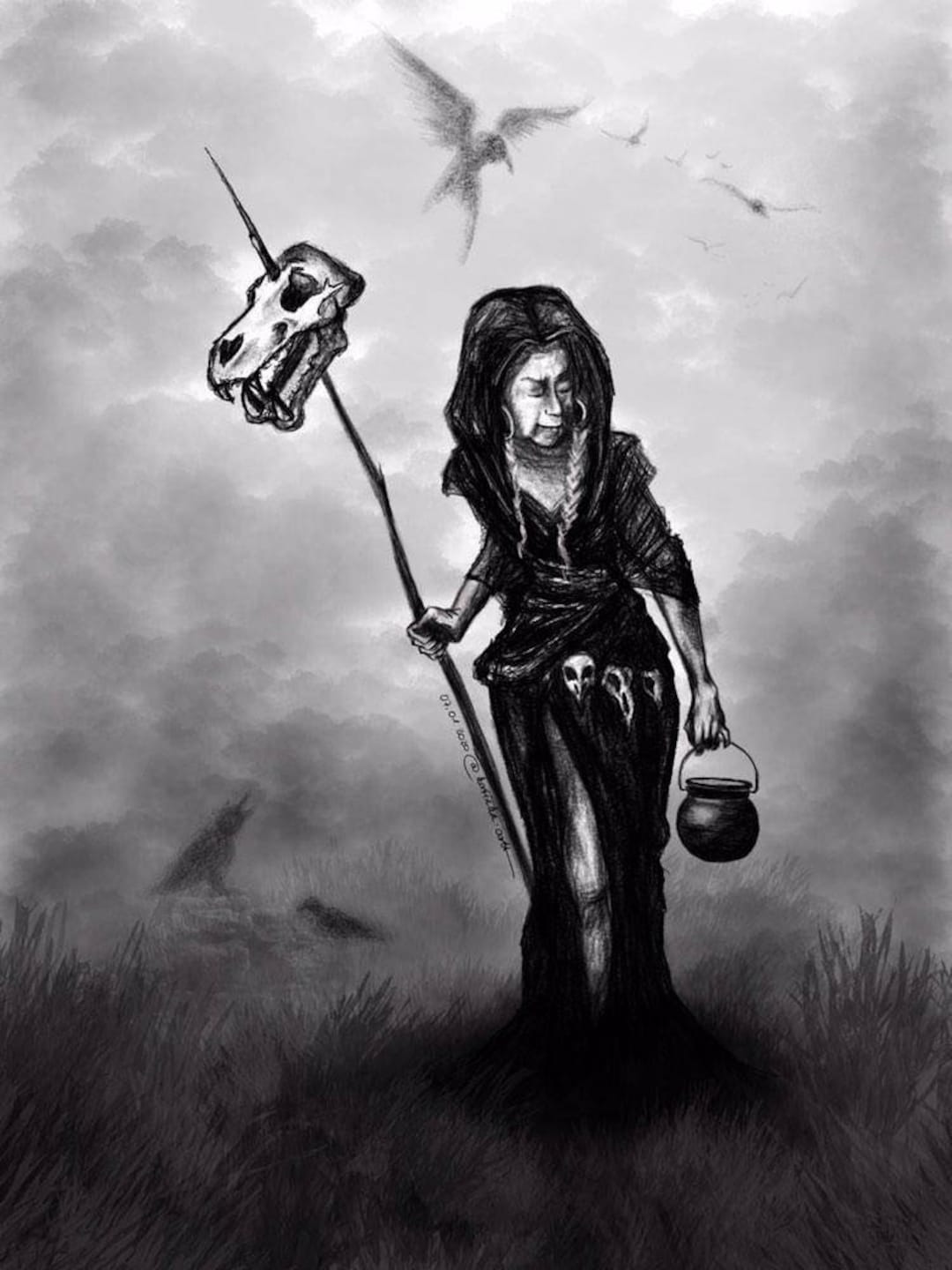 Art Print Woman Witch Baba Yaga Posters Illustration Etsy