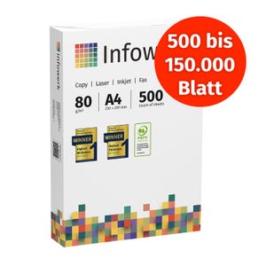 Infowerk Druckerpapier Kopierpapier 500 - 25000 Blatt A4 80g Premium Hochweiß 160 CIE Testsieger PEFC Umweltzertifikat