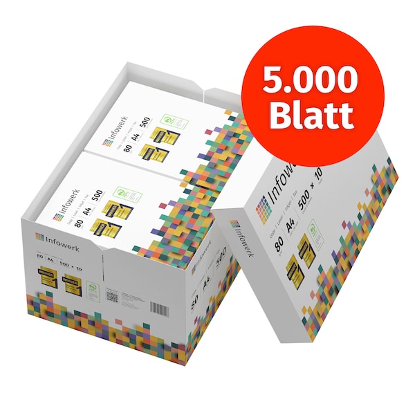 Infowerk Drucker-/Kopierpapier, 5.000 Blatt (10x500 Blatt), DIN A4, 80 g/qm, hochweiß, PEFC-zertifiziert