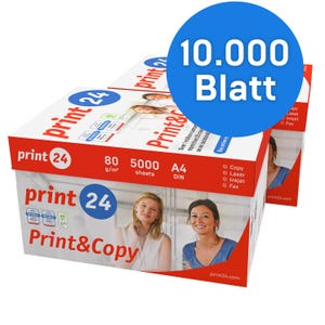 print24 carta per stampante carta per fotocopie 10000 fogli 20 x 500 A4 80g bianco brillante premium 160 vincitore del test CIE certificato ambientale PEFC