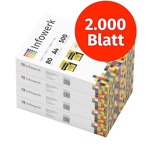 Infowerk Druckerpapier Kopierpapier 2000 Blatt 4 x 500 A4 80g Premium Hochweiß 160 CIE Testsieger PEFC Umweltzertifikat