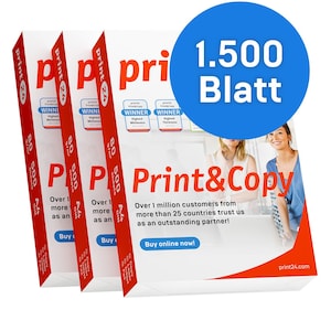 print24 carta per stampante carta per fotocopie 1500 fogli 3 x 500 A4 80g bianco brillante premium 160 vincitore del test CIE certificato ambientale PEFC