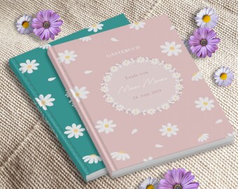 Gästebuch personalisiert Gästebuch zur Taufe Gästebuch für Geburtstag Gästebuch selbst gestalten Gästebuch A5 Rosa Grün Blume
