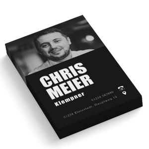 Visitenkarten schwarz weiß mit Foto und deinen Angaben abgeändert drucken | Visitenkarte personalisiert | 85x55 mm | 1- od 2-seitig | 350g/m