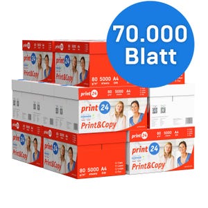 print24 carta per stampante carta per fotocopie 70000 fogli 140 x 500 A4 80g bianco brillante premium 160 vincitore del test CIE certificato ambientale PEFC