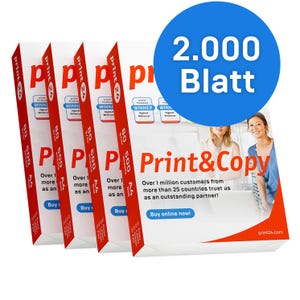 print24 carta per stampante carta per fotocopie 2000 fogli 4 x 500 A4 80g bianco brillante premium 160 vincitore del test CIE certificato ambientale PEFC