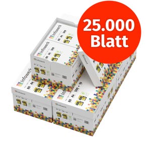 Carta per stampante Infowerk carta per fotocopie 25000 fogli 50 x 500 A4 80 g Premium bianco brillante 160 Vincitore del test CIE Certificato ambientale PEFC