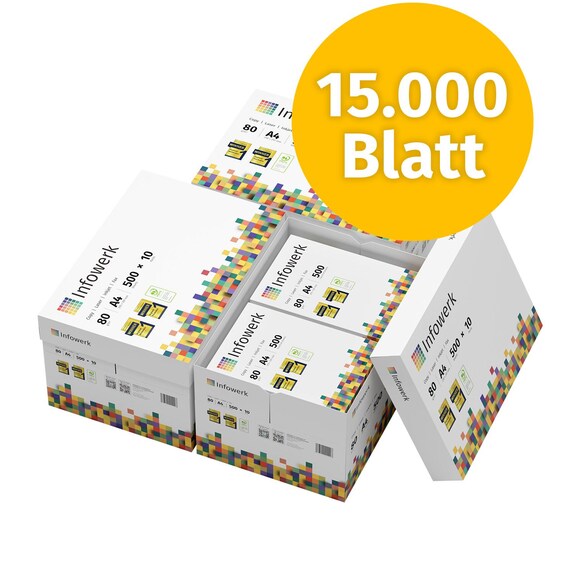 15.000 Blatt A4 Druckerpapier 80g Hochweiß – Infowerk Mit PEFC-Siegel