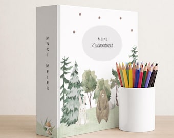 Raccoglitore ad anelli personalizzato per asilo nido e scuola materna | per DIN A4 | Raccoglitore a portafoglio | I miei giorni all'asilo | Animali della foresta