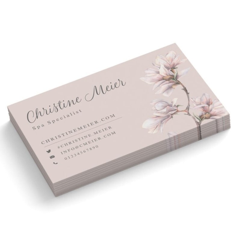 Visitenkarten personalisieren individuell gestalten drucken mit Logo design Vorlage für Visitenkarte gedruckt und personalisiert rosa Blume Rosa 1-seitig